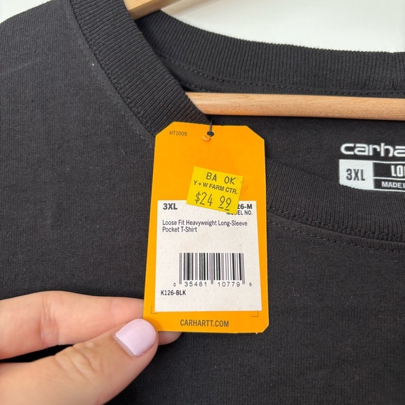 Carhartt Loose Fit Heavyweight Long-Sleeve Classic Pocket Tshirt Black Work - Picture 7 of 8